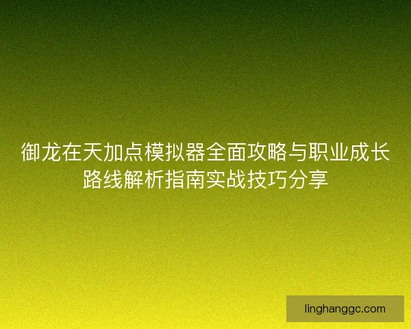 御龙在天加点模拟器全面攻略与职业成长路线解析指南实战技巧分享